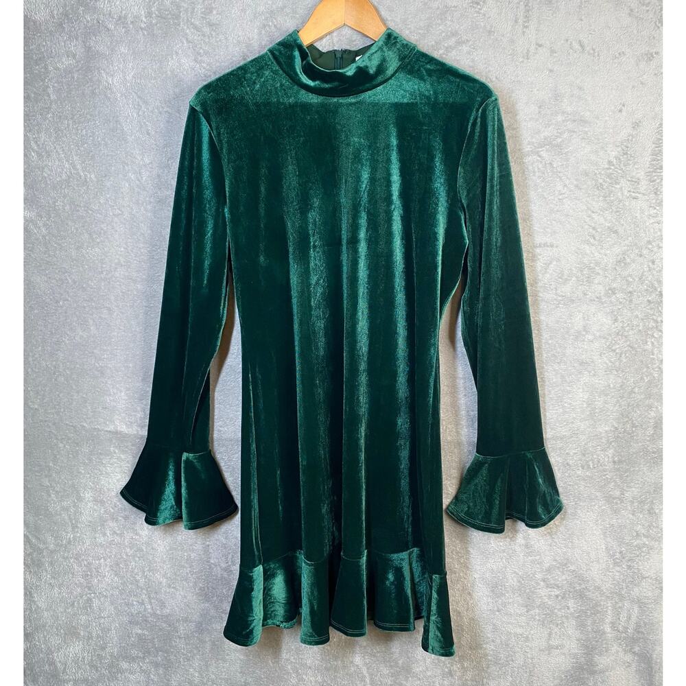 Lovers & Friends Women Simone Velvet Dress XL Green Long Sleeve Holiday Party